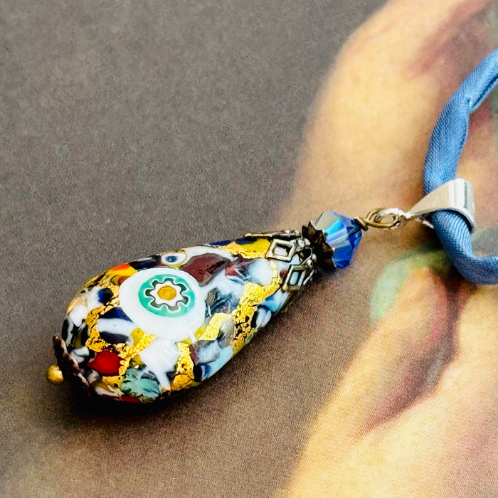 Venetian KLIMT Multi Mosaic Teardrop Pendant Necklace