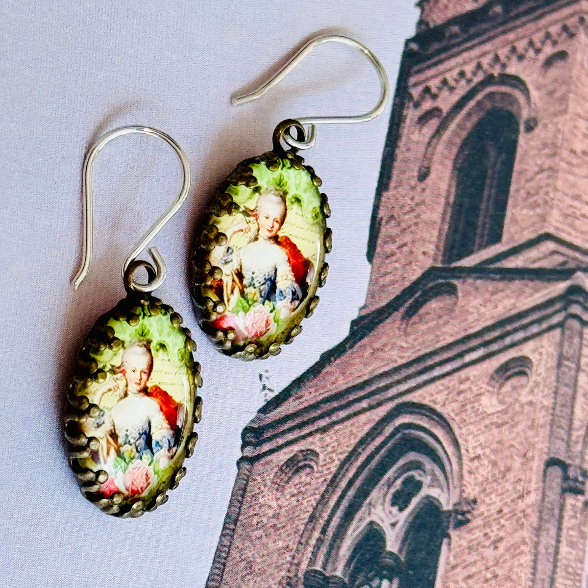 Marie Antoinette Cabochon Earrings in Sterling Silver