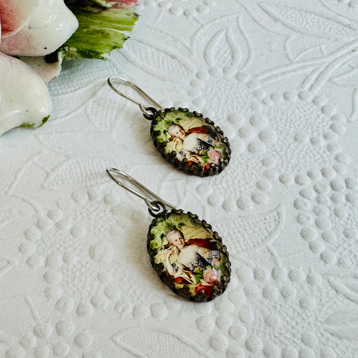 Marie Antoinette Cabochon Earrings in Sterling Silver