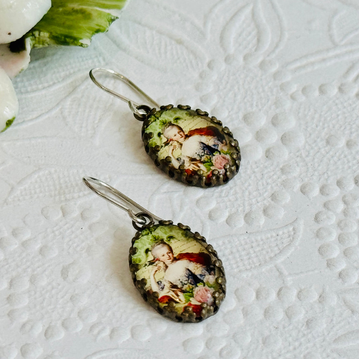 Marie Antoinette Cabochon Earrings in Sterling Silver
