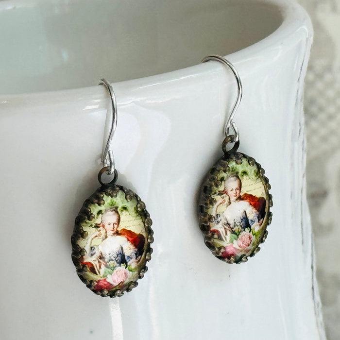 Marie Antoinette Cabochon Earrings in Sterling Silver