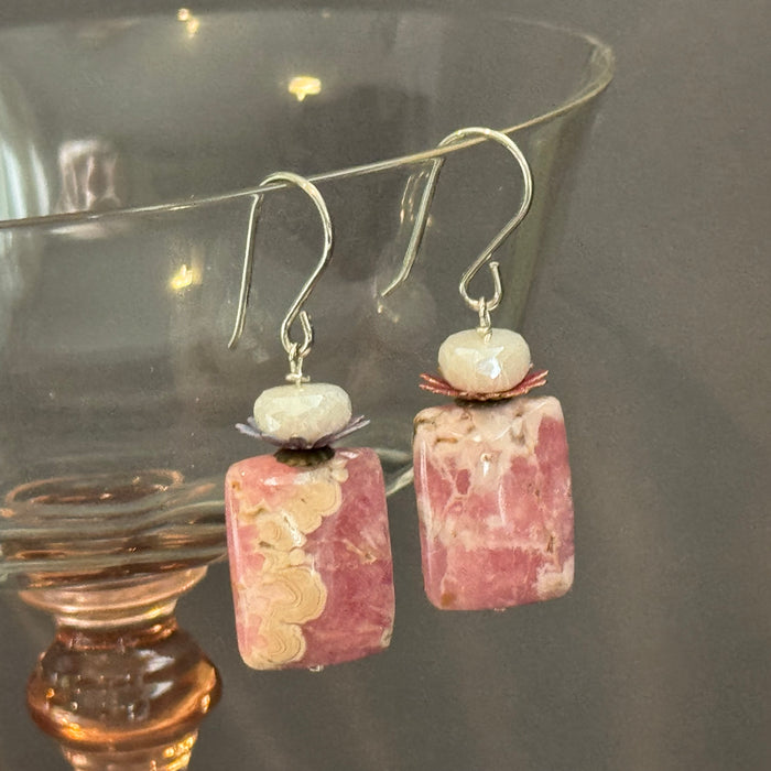 Rhodochrosite Earrings in Sterling Silver