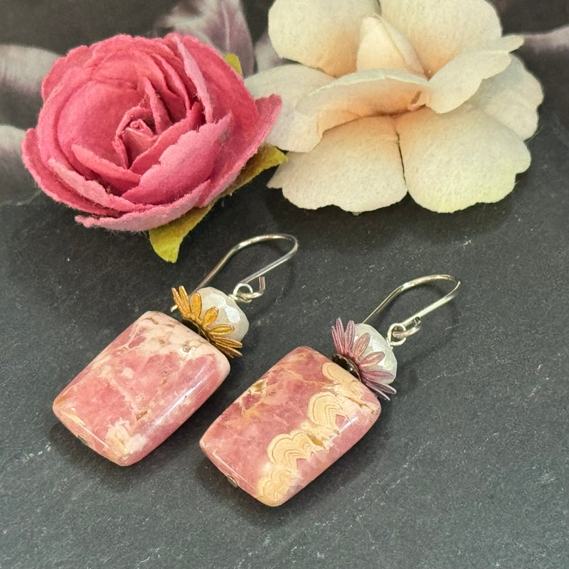 Rhodochrosite Earrings in Sterling Silver