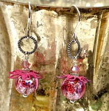 Load image into Gallery viewer, Funky Vintage Czech Lampwork Glass Pink Foil Earrings in Sterling Silver
