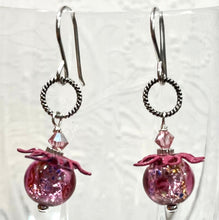 Load image into Gallery viewer, Funky Vintage Czech Lampwork Glass Pink Foil Earrings in Sterling Silver
