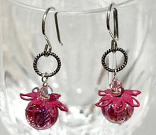 Load image into Gallery viewer, Funky Vintage Czech Lampwork Glass Pink Foil Earrings in Sterling Silver
