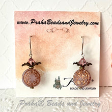 Load image into Gallery viewer, Czech Glass Pink Opaline and Copper Ishtar Coin Bead Earrings in Sterling Silver
