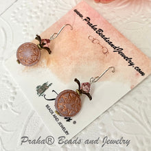 Load image into Gallery viewer, Czech Glass Pink Opaline and Copper Ishtar Coin Bead Earrings in Sterling Silver
