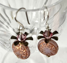 Load image into Gallery viewer, Czech Glass Pink Opaline and Copper Ishtar Coin Bead Earrings in Sterling Silver
