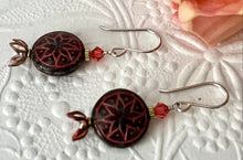 Load image into Gallery viewer, Czech Glass Red Ishtar Coin Earrings in Sterling Silver
