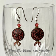 Load image into Gallery viewer, Czech Glass Red Ishtar Coin Earrings in Sterling Silver
