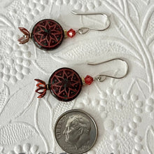 Load image into Gallery viewer, Czech Glass Red Ishtar Coin Earrings in Sterling Silver
