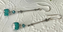 Load image into Gallery viewer, Czech Glass Caribbean Blue Cathedral Earrings in Sterling Silver
