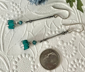 Czech Glass Caribbean Blue Cathedral Earrings in Sterling Silver