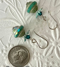 Czech Glass Seafoam Green Saturn Earrings in Sterling Silver