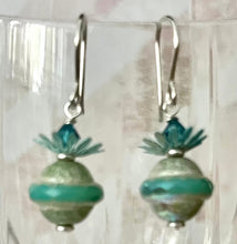 Load image into Gallery viewer, Czech Glass Seafoam Green Saturn Earrings in Sterling Silver
