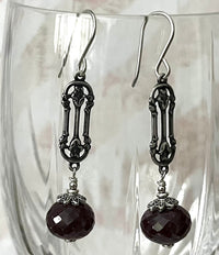 Raw Ruby Rondell and Floral Rosebud Link Earrings in Sterling Silver