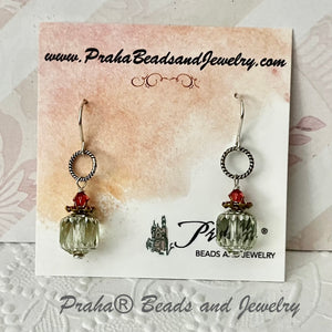 Czech Glass Pale Green Cathedral Earrings in Sterling Silver