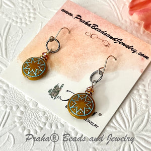 Czech Glass Orange and Blue Ishtar Earrings in Sterling Silver