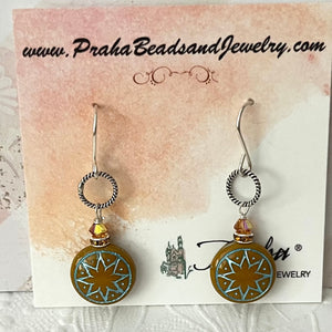 Czech Glass Orange and Blue Ishtar Earrings in Sterling Silver