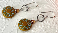 Czech Glass Orange and Blue Ishtar Earrings in Sterling Silver