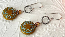 Load image into Gallery viewer, Czech Glass Orange and Blue Ishtar Earrings in Sterling Silver
