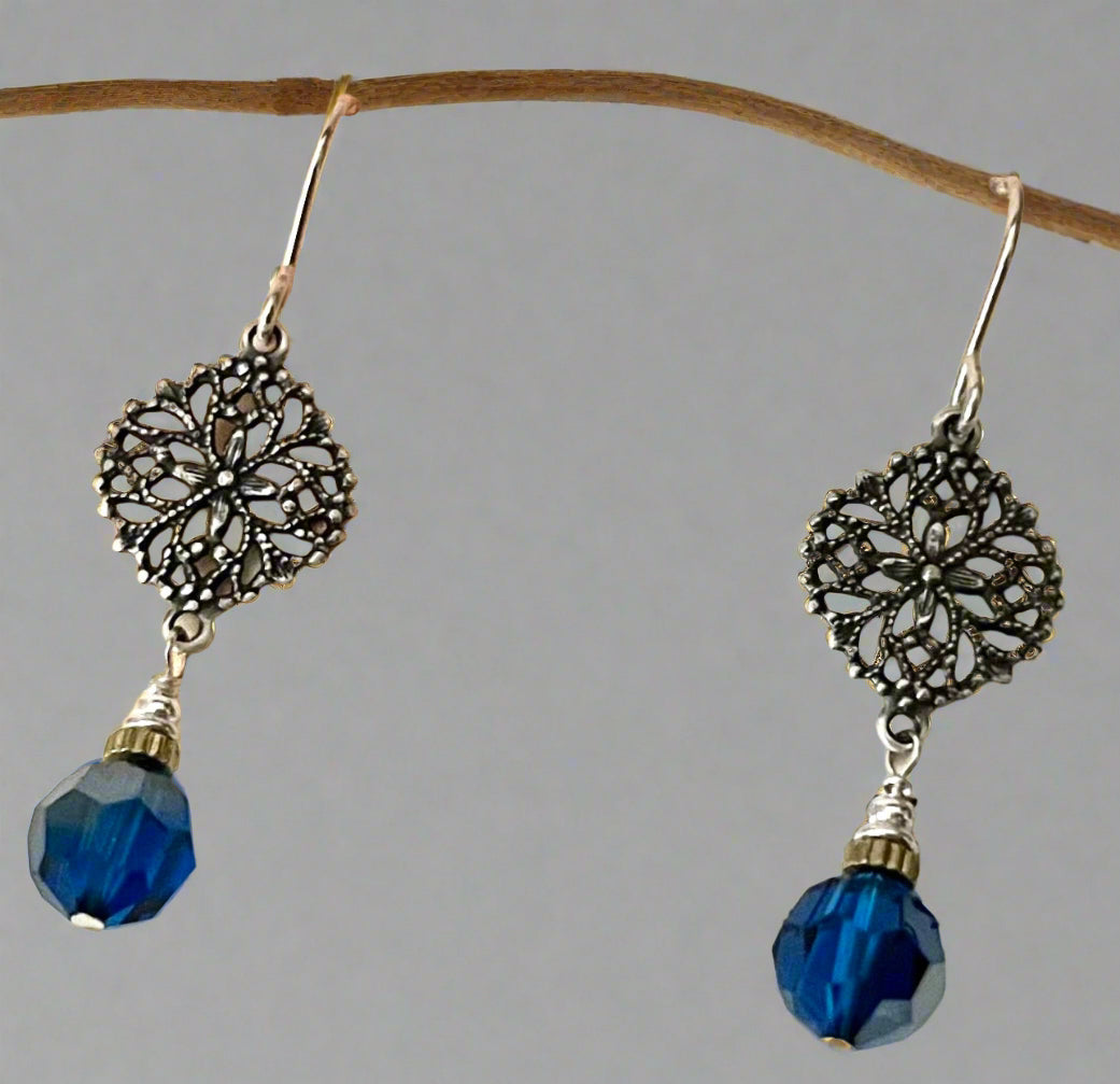 Bright Blue Swarovski Crystal Drop Earrings in Sterling Silver