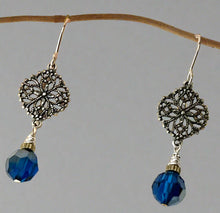 Load image into Gallery viewer, Bright Blue Swarovski Crystal Drop Earrings in Sterling Silver
