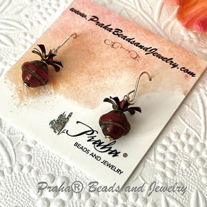 Czech Glass Rust Color Saturn Bead Earrings in Sterling Silver