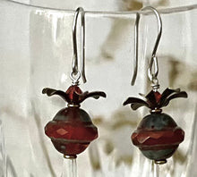 Load image into Gallery viewer, Czech Glass Rust Color Saturn Bead Earrings in Sterling Silver
