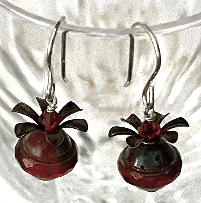 Czech Glass Rust Color Saturn Bead Earrings in Sterling Silver