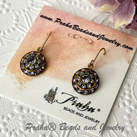 Vintage Three Layer Swarovski Crystal Filigree Earrings in Tanzanite, Aqua and Sapphire, Mixed Metal