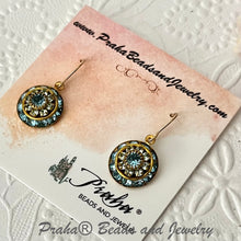 Load image into Gallery viewer, Vintage Three Layer Swarovski Crystal Filigree Earrings in Light Green and Topaz, Mixed Metal
