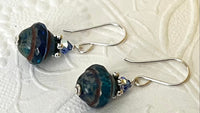 Czech Glass Navy Blue Saturn Earrings in Sterling Silver