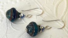 Load image into Gallery viewer, Czech Glass Navy Blue Saturn Earrings in Sterling Silver
