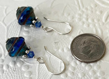 Load image into Gallery viewer, Czech Glass Navy Blue Saturn Earrings in Sterling Silver
