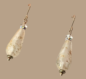 Czech Glass Ivory Faceted Dangle Drop Earrings in 14K Gold Fill