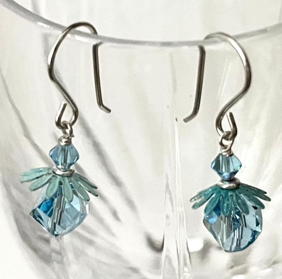 Light Blue Swarovski Crystal Drop Earrings in Sterling Silver