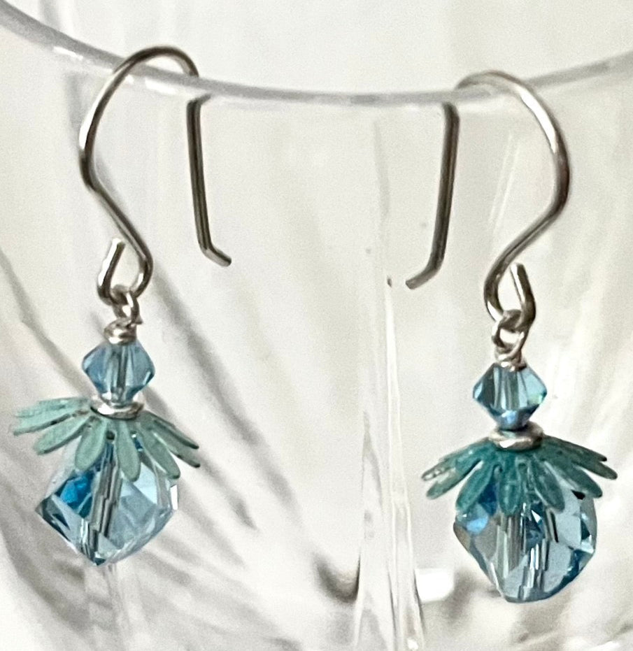 Light Blue Swarovski Crystal Drop Earrings in Sterling Silver