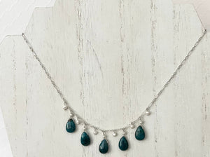 Apatite Briollet and Freshwater Pearl Necklace in Sterling Silver