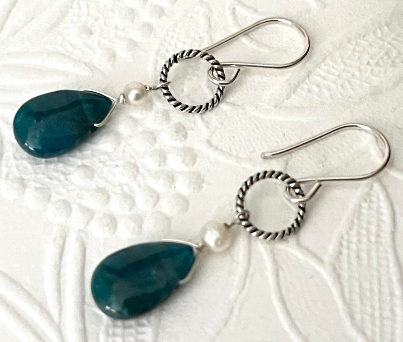 Blue Apatite Briollet Earrings in Sterling Silver