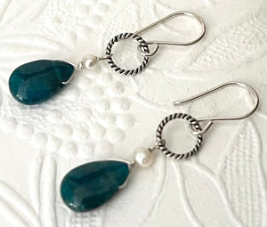 Blue Apatite Briollet Earrings in Sterling Silver