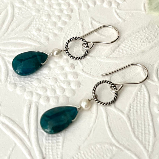 Blue Apatite Briollet Earrings in Sterling Silver