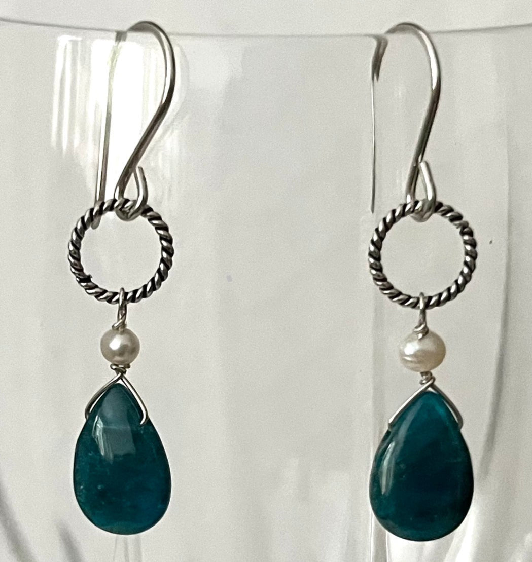 Blue Apatite Briollet Earrings in Sterling Silver