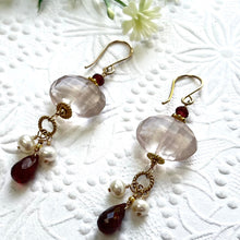 Load image into Gallery viewer, Rose Quartz Nugget, Garnet and Freshwater Pearl Earrings in 14K Gold Fill
