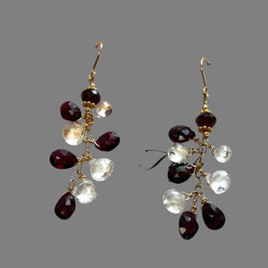 Garnet and White Topaz Briollet Dangle Earrings in 14K Gold Fill