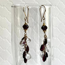 Load image into Gallery viewer, Garnet and White Topaz Briollet Dangle Earrings in 14K Gold Fill
