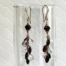 Load image into Gallery viewer, Garnet and White Topaz Briollet Dangle Earrings in Sterling Silver
