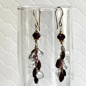 Garnet and White Topaz Briollet Dangle Earrings in Sterling Silver