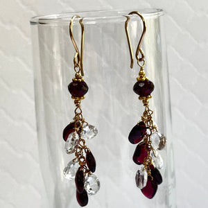 Garnet and White Topaz Briollet Dangle Earrings in Sterling Silver